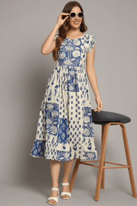 Blue Fit And Flare Dress-S