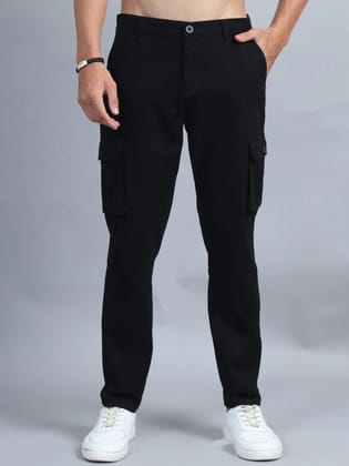 Men Cotton Regular Fit Cargo Trousers, BLACK-38 / Black