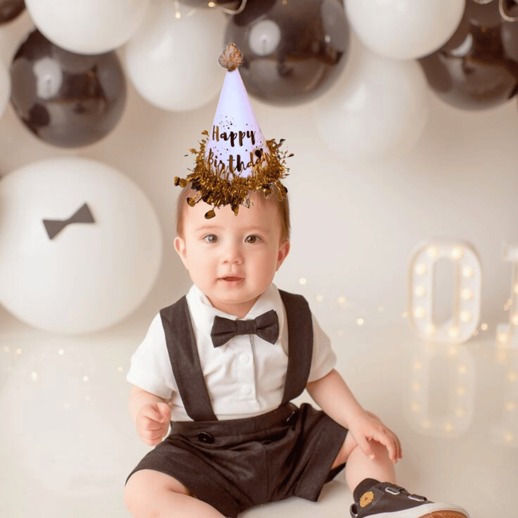 Happy Birthday Hat White & Gold