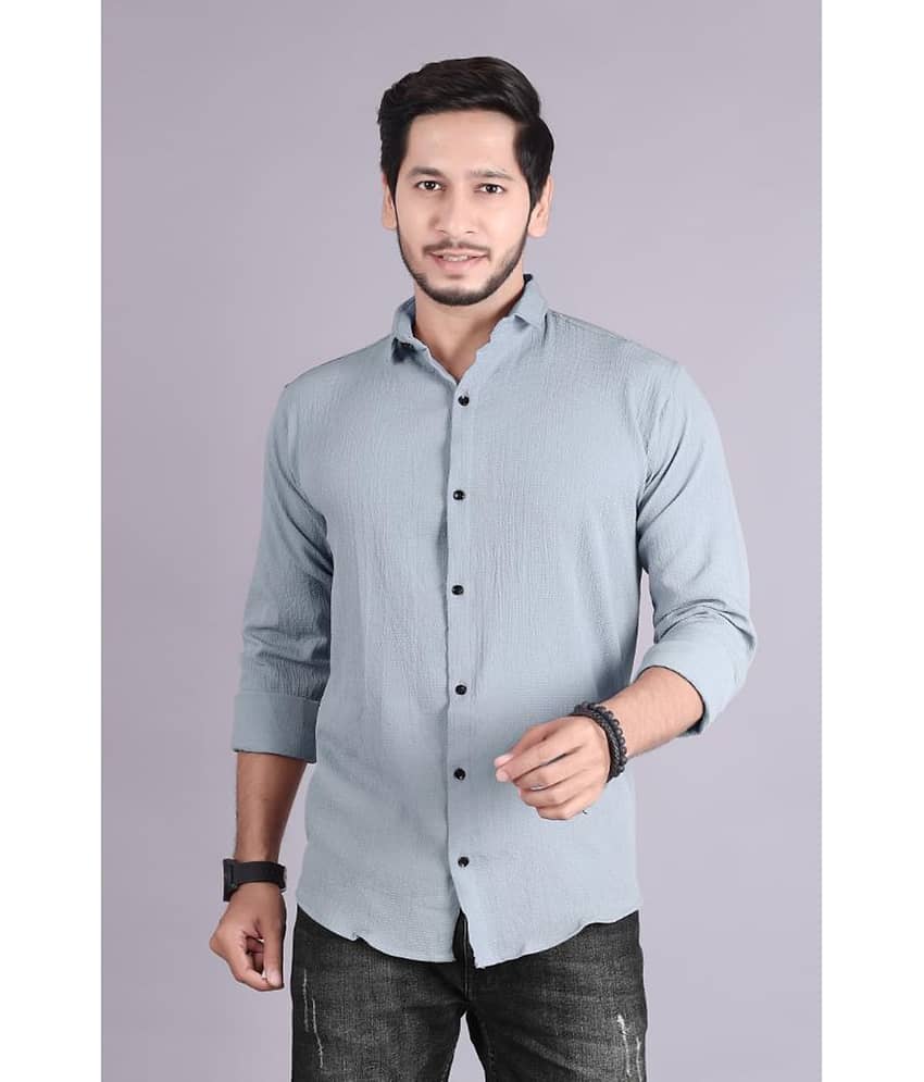 Generic Cotton Blend Slim Fit Popcorn Textured Full Sleeves Men's Casual Shirt - Grey ( Pack of 1 )
