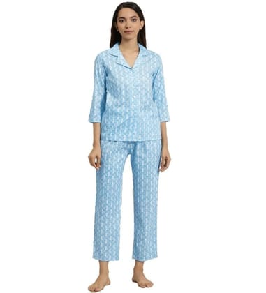 Women's Casual 3/4 th Sleeve Floral Printed Rayon Shirt with Pyjama Pant Night Suit Set (Blue, XL)-PID48572 Women's Casual 3/4 th Sleeve Floral Printed Rayon Shirt with Pyjama Pant Night Suit Set (Blue, XL)-PID48572