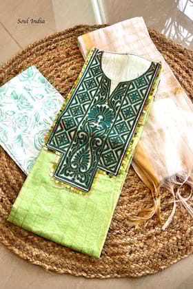 Semi Cotton With Embroidery Suit Piece - Green