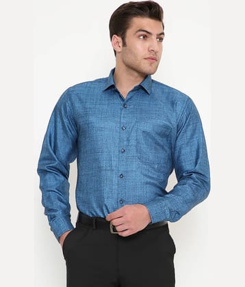 Maharaja Cotton Blend Slim Fit Full Sleeves Men's Formal Shirt - Blue ( Pack of 1 )