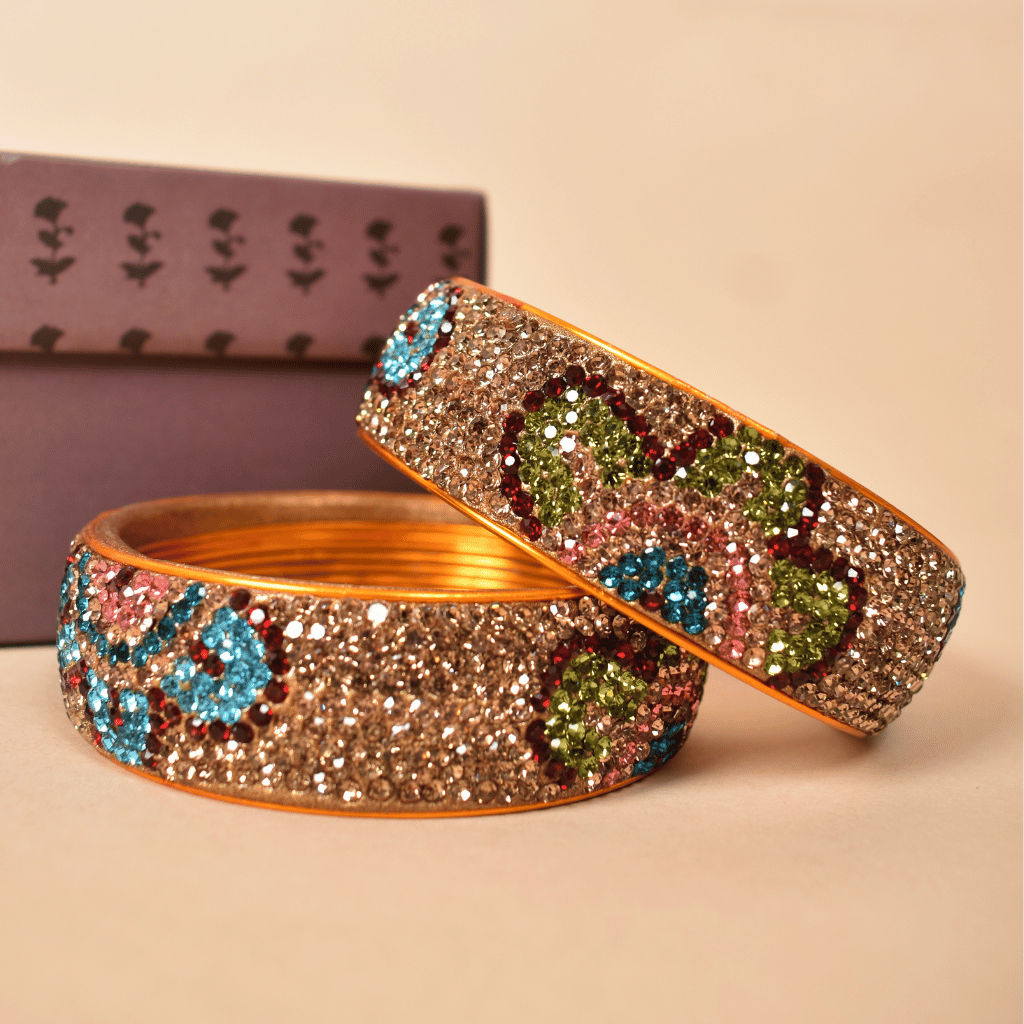 Ethnic gold toned stone studded kada made with lac-2-2