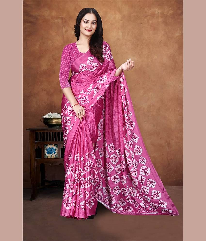 JIHANA FAB Georgette Printed Saree With Unstitched Blouse Piece ( Pink )