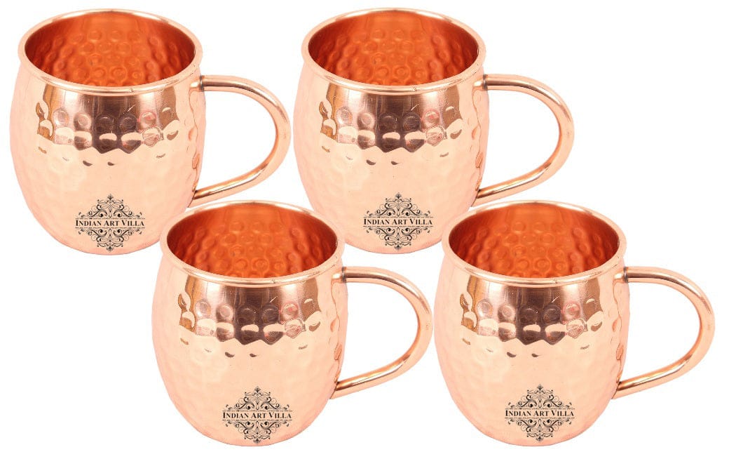 Set of 4 Pure Copper Hammered Mug Moscow Mule 530 ML (18 Oz) each - Beer Cocktail Wine Drinkware Bar Hotel Restaurant Tableware