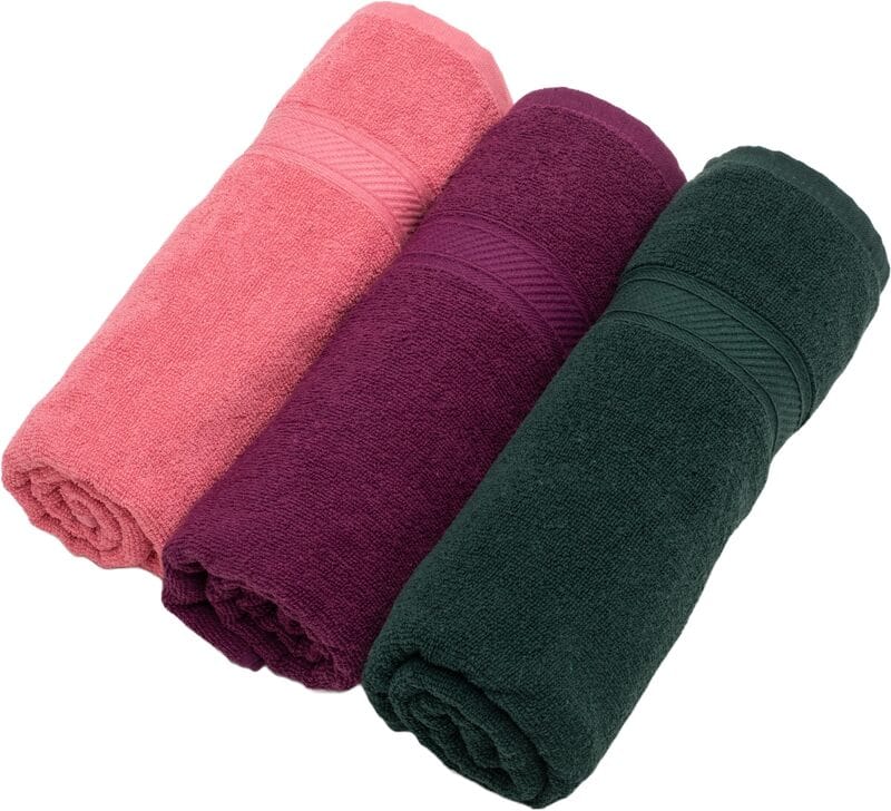 Furnofy Cotton 450 GSM Bath Towel Pink, Magenta, Olive Green (Pack Of 3)