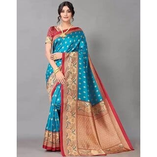Firozi Colour Art Silk Printed Saree