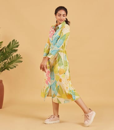 Abstract Tropical Printed Dress-M