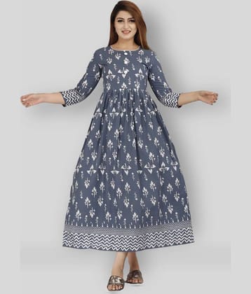 EXPORTHOUSE - Grey Cotton Women's Flared Kurti ( Pack of 1 )