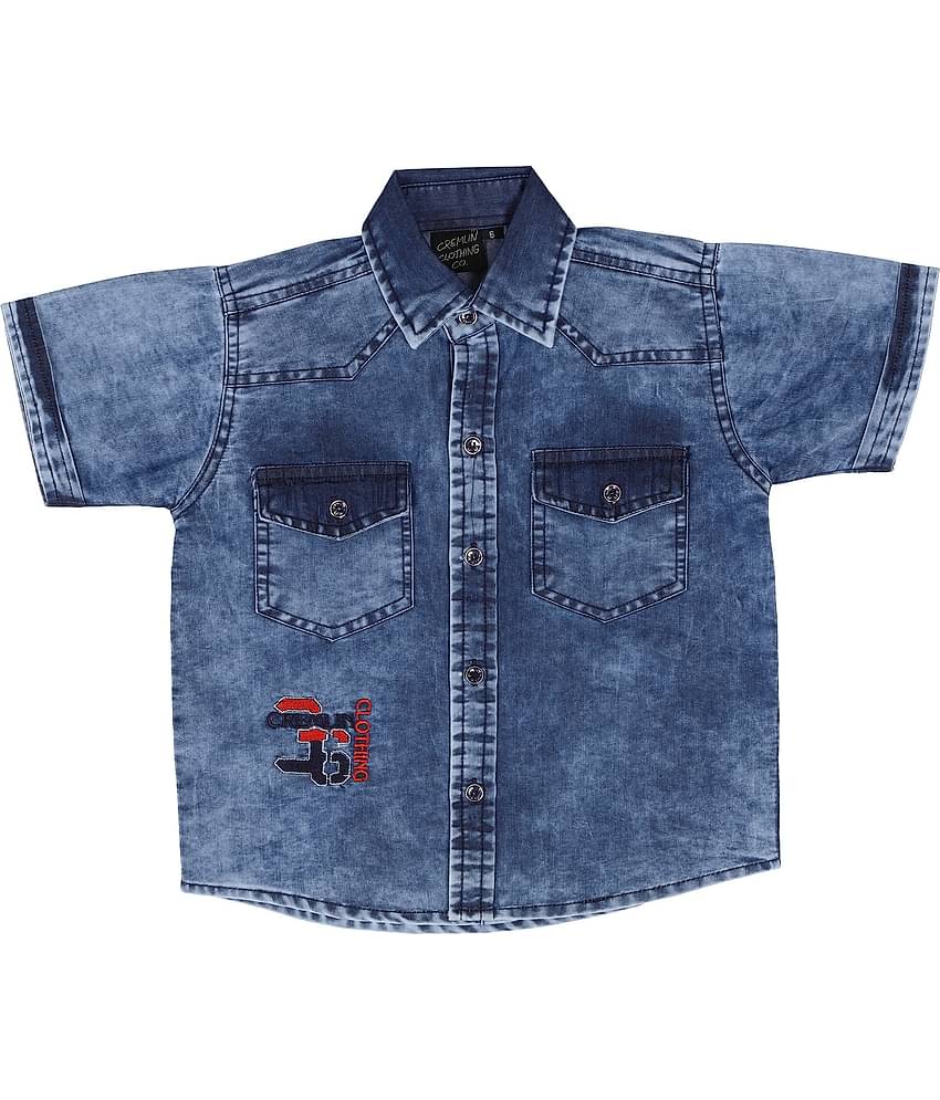 Cremlin Clothing Pack of 1 Boys 100% Cotton Half Sleeves Shirt ( Denim Blue )