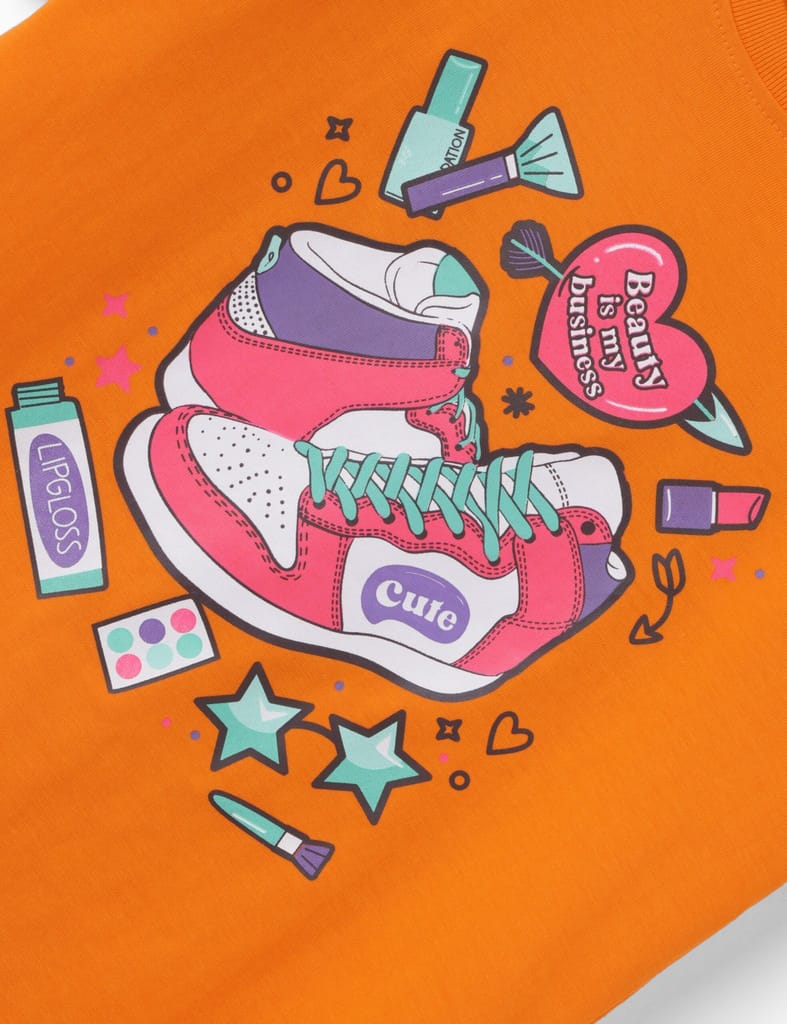 Modern Kids Girls T shirt Cotton Vibrant Orange Beauty Queen 2025 at ShopCircuit | ONDC