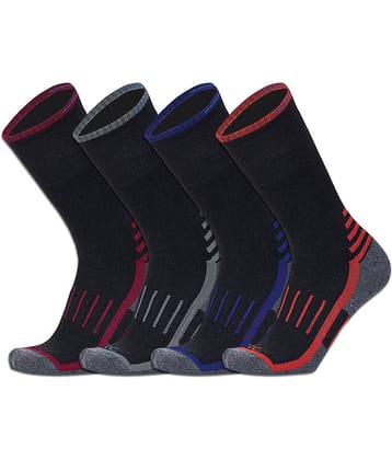 RC. ROYAL CLASS - Woollen Men's Striped Black Full Length Socks ( Pack of 4 )