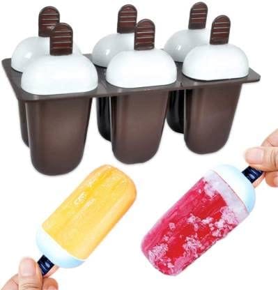 Plastic Reusable Ice Candy Maker Popsicle Mold with Sticks, Set of 6 (Brown)