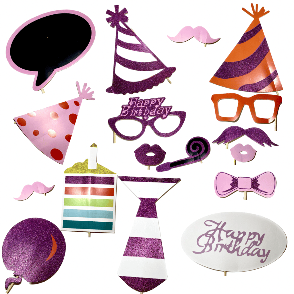 Happy Birthday Pink Glitter Photo Props - 20PC - Party and Festive Needs | Buy online on ZillyBuy