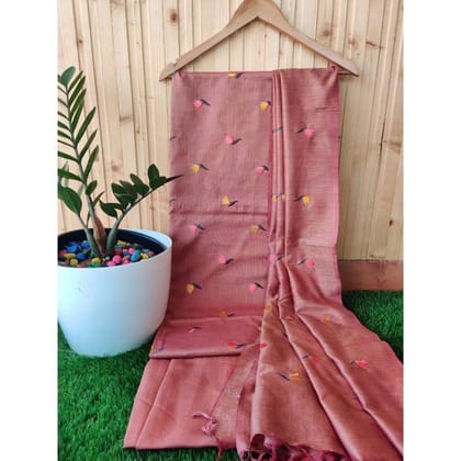 Embroidered Serene Khadi Cotton Peach Suit Piece