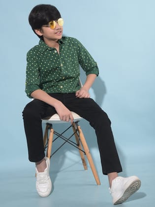 Green Printed 100% Cotton Shirt-5-6Y / Green