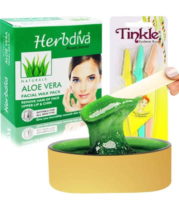 Herbdiva Katori Facial Wax Aloe Vera 80g With Eyebrow Razer, (101RZR), Pack of 2