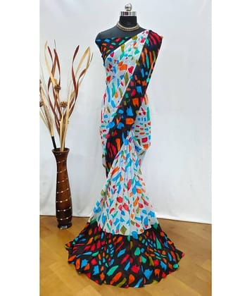 Kanooda Prints Georgette Printed Saree With Unstitched Blouse Piece ( Multicolour )