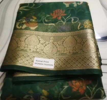 Elegant Golden Embroidered Silk Saree