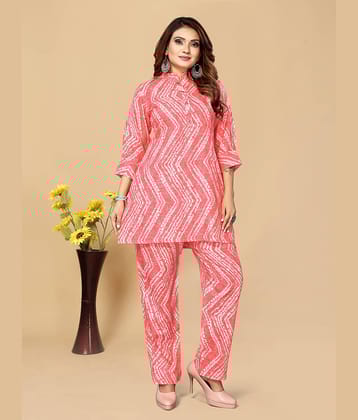 Women Basket Cotton Blend Printed Kurti With Pants Women's Stitched Salwar Suit - Pink ( Pack of 1 )