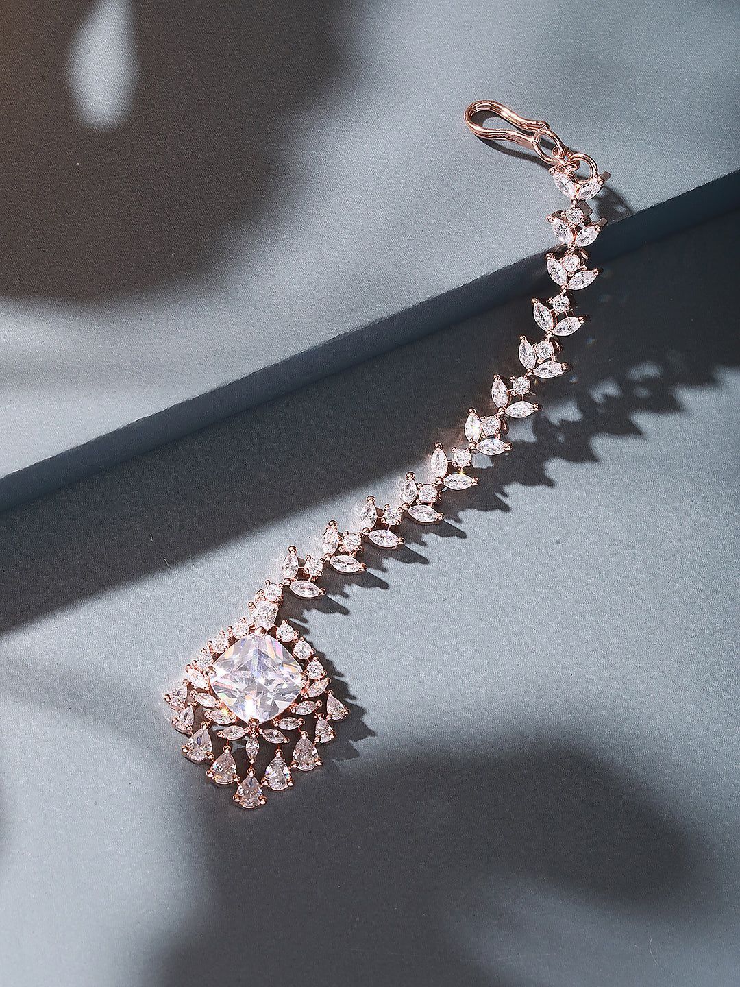 Rose Gold Plated White AD Zircon Studded Minimal Designer Mangtika