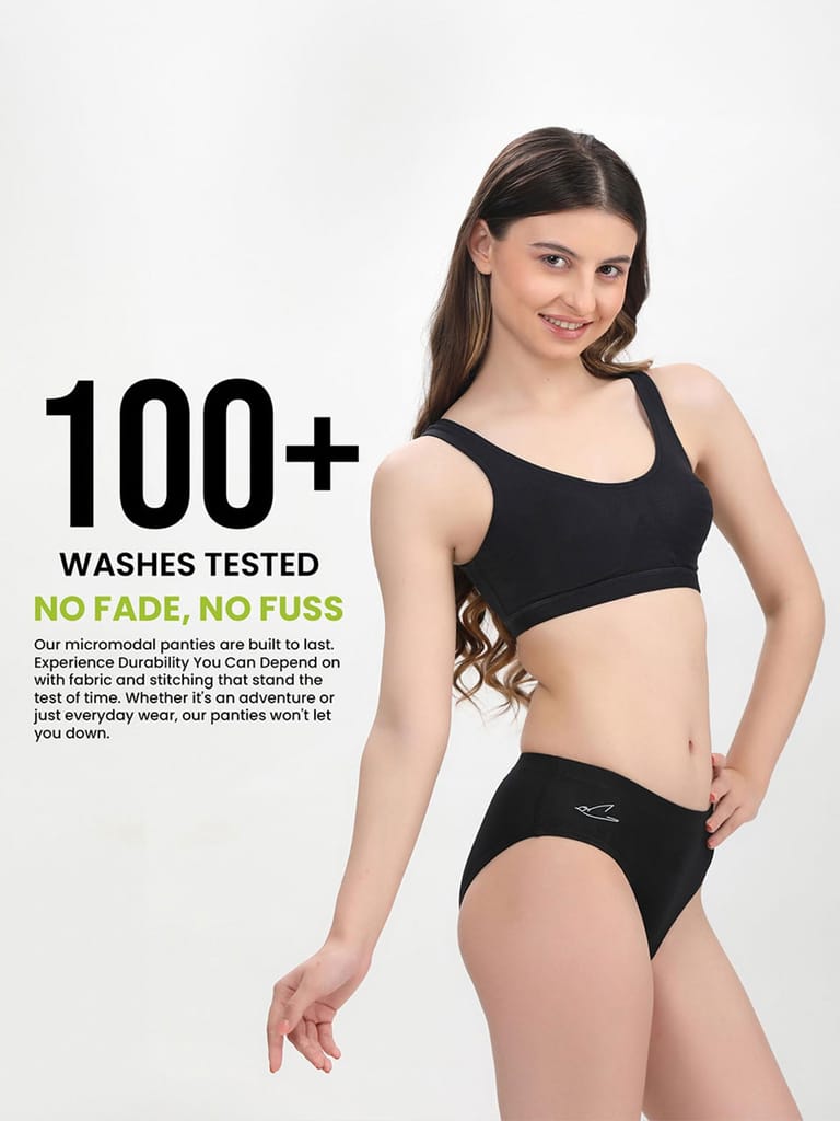 Freecultr Women’s Micromodal Mid-Rise Hipster | Super Soft & Breathable Fabric | Medium Rear Coverage | Comfortable Stretch Elastic | Pack of 3 |Color - Clay,Coffee,Sable Black