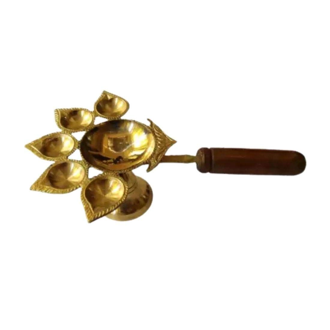 MAYAPURI Panch Aarti Diya with Stand | Panchmukhi/Pancha Pradip for Puja | Brass (Pack of 1)