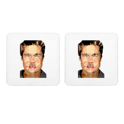 Multicolor Brad Pitt Geometric Art Set Of 2 Square Wooden Coaster