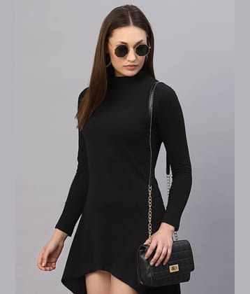 Rigo Women Cotton Solid Asymmetric Dress ( Black )