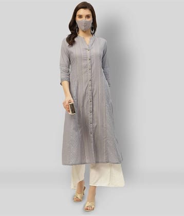 Juniper Pack of 1 Cotton Blend Self Design A-line Women's Kurti - ( Light Grey )