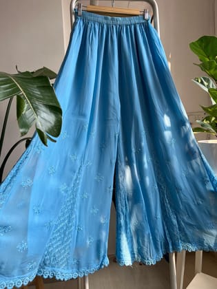 Chikankari Plazzo with mukaish - Flare - Blue