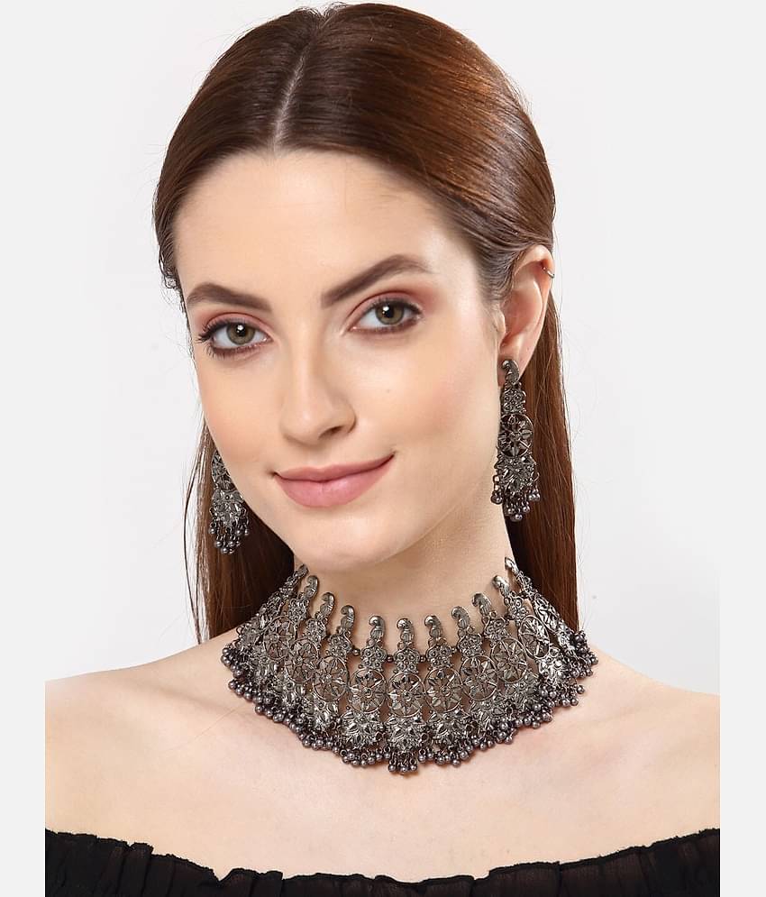 PUJVI Alloy Silver Contemporary/Fashion Necklaces Set Choker