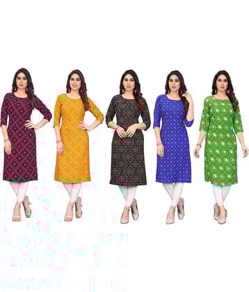 KETAKI FASHION Crepe Printed Straight Women's Kurti - Multicolor2 ( Pack of 5 )