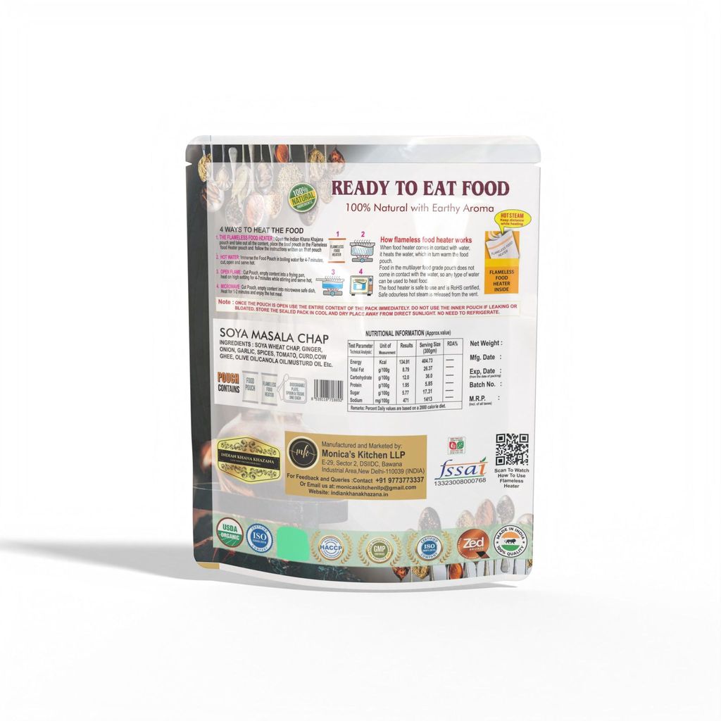 INDIAN KHANA KHAZANA Ready to eat Soya Chap Masala | No Added Preservative and Colours ( Soya )Serve Hot Anytime Anywhere with our Flameless Food Heater inside the Pack | Indian Tasty Flavour Ready to Eat Food Soya Chap Masala