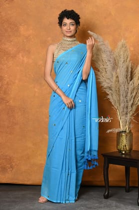 Mastaani ~ Pure Mul Cotton Handloom Saree - Sky Blue