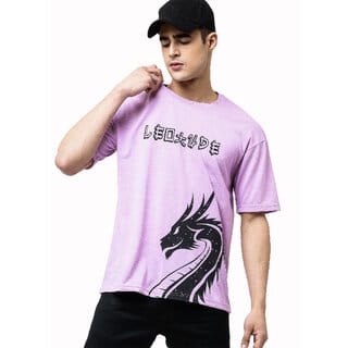 Leotude Men Purple Printed Cotton Blend T-Shirt