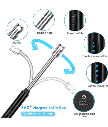 VillWin Multicolor Stainless Steel Rechargeable Electric Lighter for Kitchen, Candles ( Set of 1 )