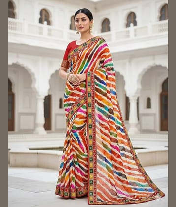 Saadhvi Georgette Printed Leheriya Saree With Unstitched Blouse Piece ( Multicolor )