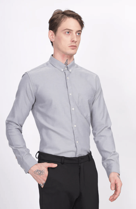 Classic Oxford Silver White Formal Shirt-M