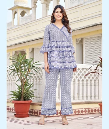 VIBE VISION Women Printed Top With Palazzos Co-Ord Set ( White )