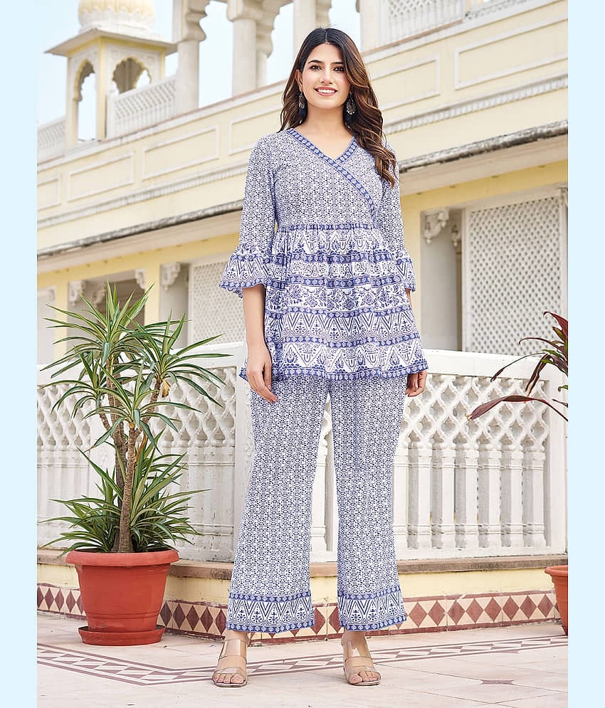 VIBE VISION Women Printed Top With Palazzos Co-Ord Set ( White )
