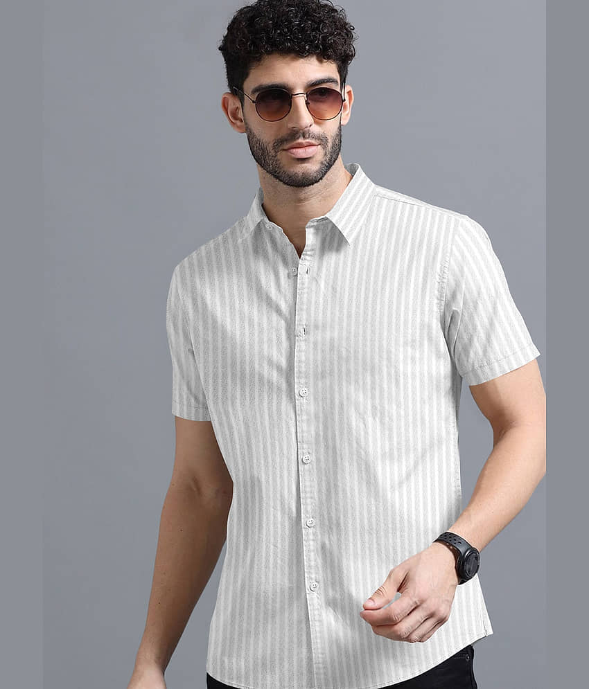 VTEXX Poly Cotton Regular Fit Striped Half Sleeves Men's Casual Shirt - White ( Pack of 1 )