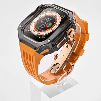 49MM Luxury Modification Glacier Case With Transparent Straps For iWatch-49MM / Orange B