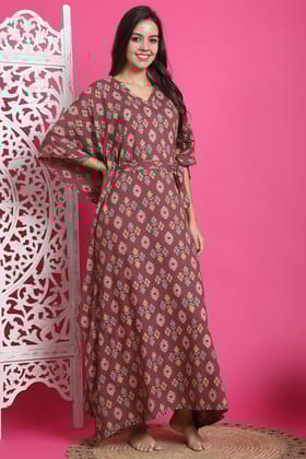 Mauve Color Abstract Printed Viscose Rayon Kaftan For Women-S