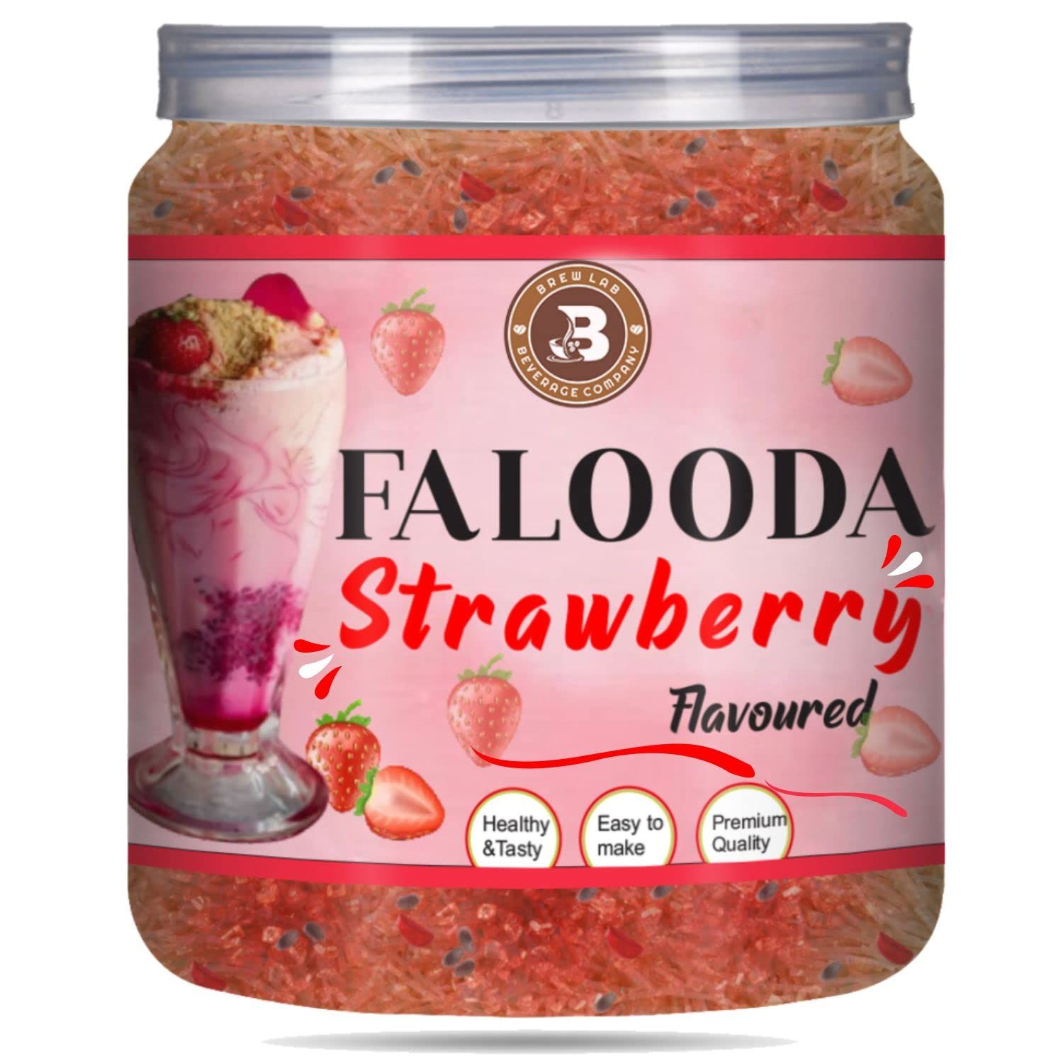 Brew Lab Strawberry Flavored Falooda| Instant Falooda Mix | Easy to Make Mix it with Milk 250 g