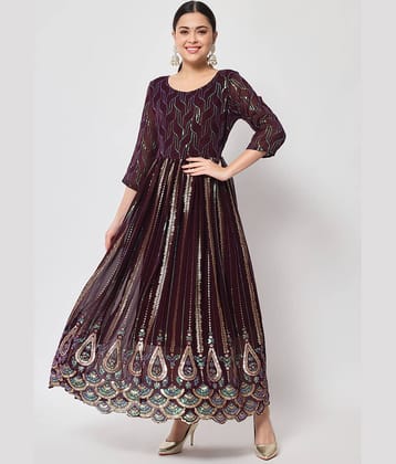 Estela - Wine Georgette Women's Anarkali Kurti ( Pack of 1 )