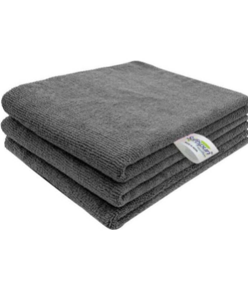 SOFTSPUN - Grey Microfibre Face Towel ( Pack of 3 )