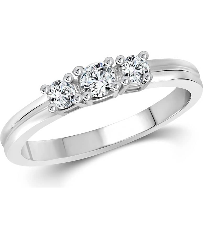 Vighnaharta Three Stone CZ Rhodium Plated Ring