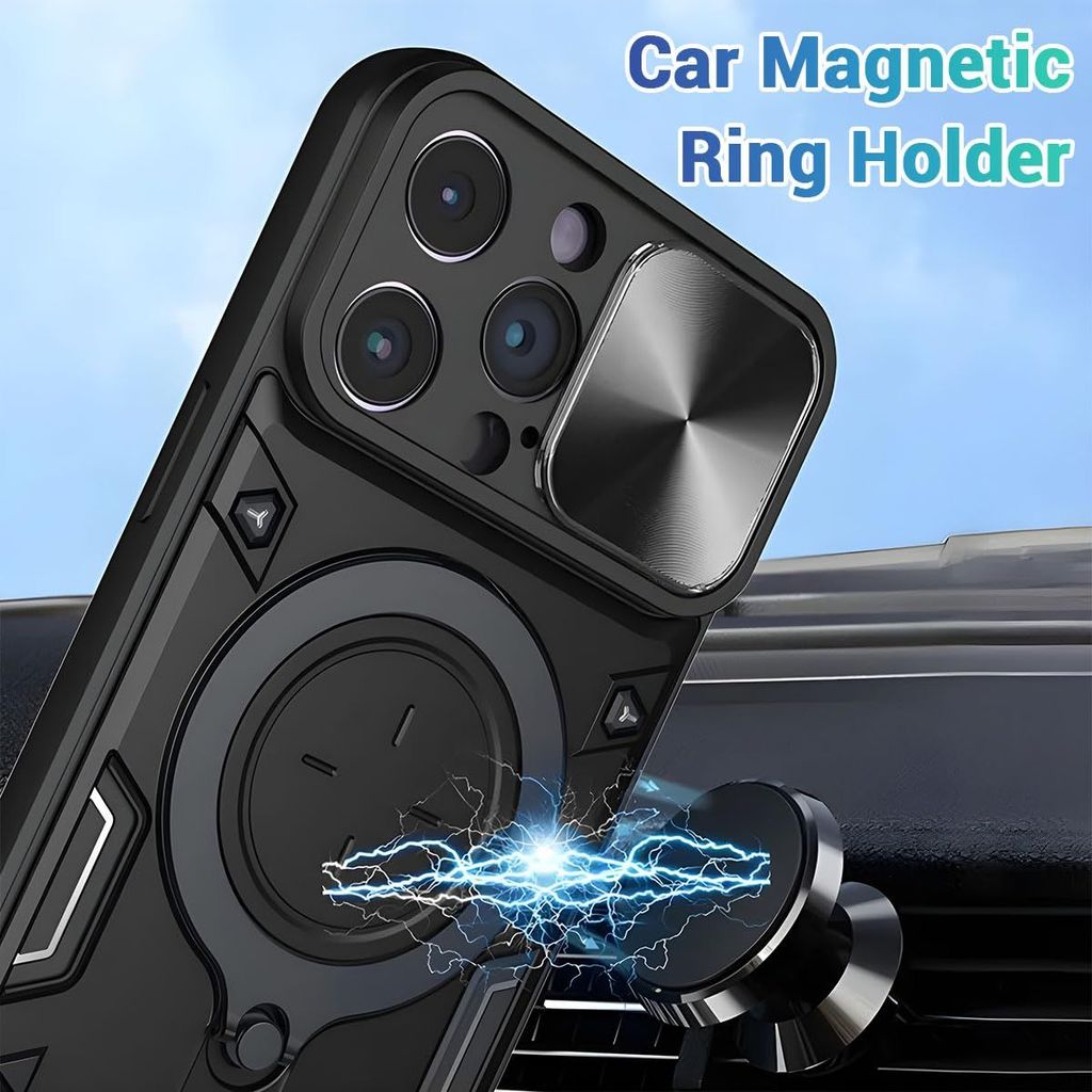 LIRAMARK Back Cover Case Compatible with iPhone 15 Pro (6.1 inch) with Stand & Slider Camera Military Grade Drop Protection